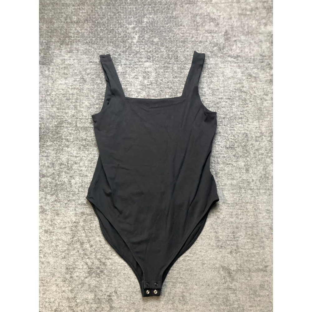 Old Navy Bodysuit Womens Large Black Stretch Classic Summer Wide Strap Square